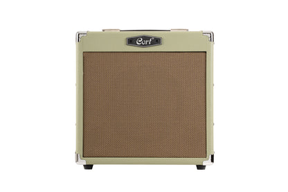 Ampli guitare 15W, 1 x 8", 2 canaux, égaliseur 3 bandes, réverb, entrée CD/MP3 mini-Jack, sortie casque mini-Jack, vert pale