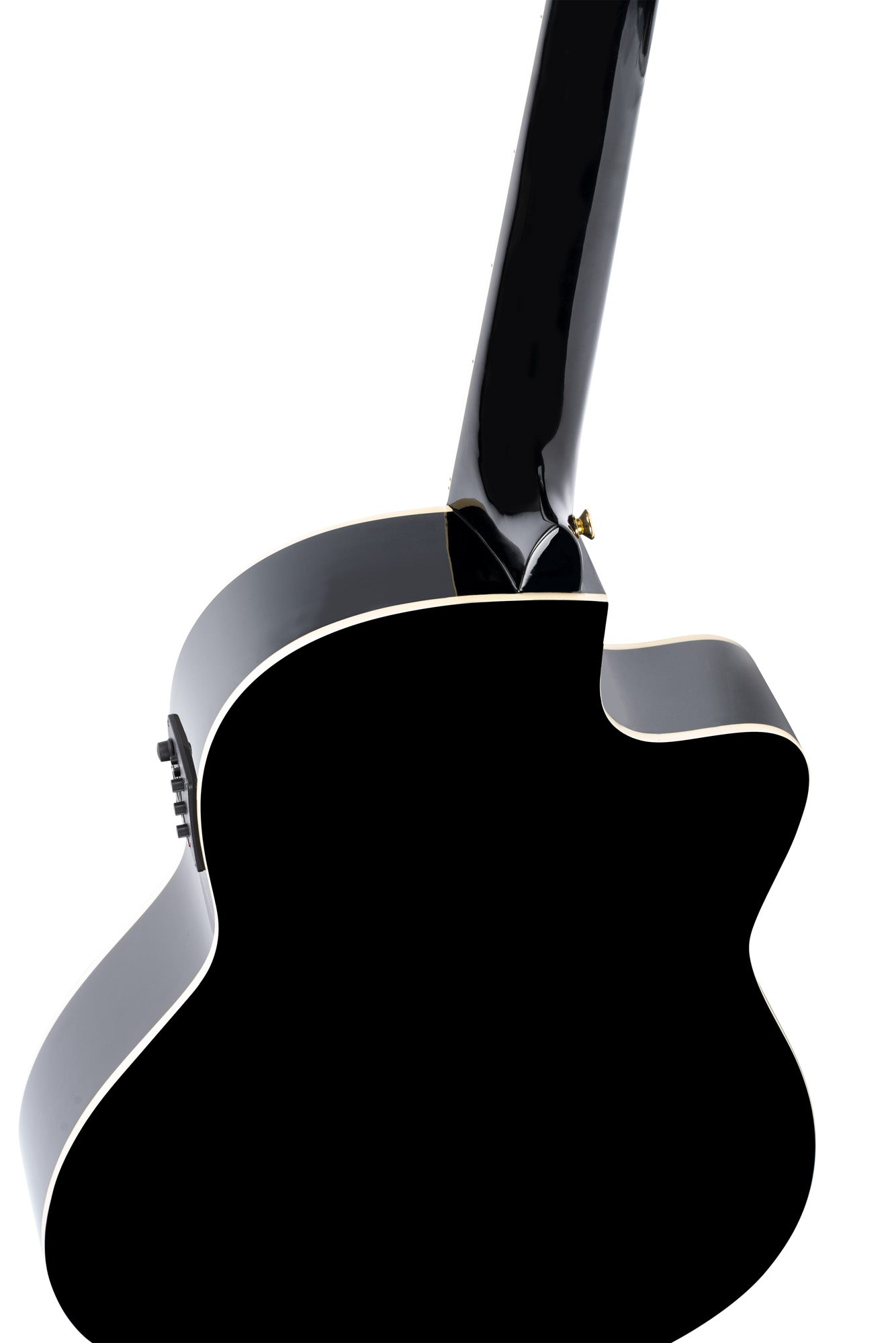 RCE145L, modèle gaucher à caisse fine, pan coupé, EQ MagusPro, table épicéa massif, manche acajou (sillet 48 mm), noir brillant