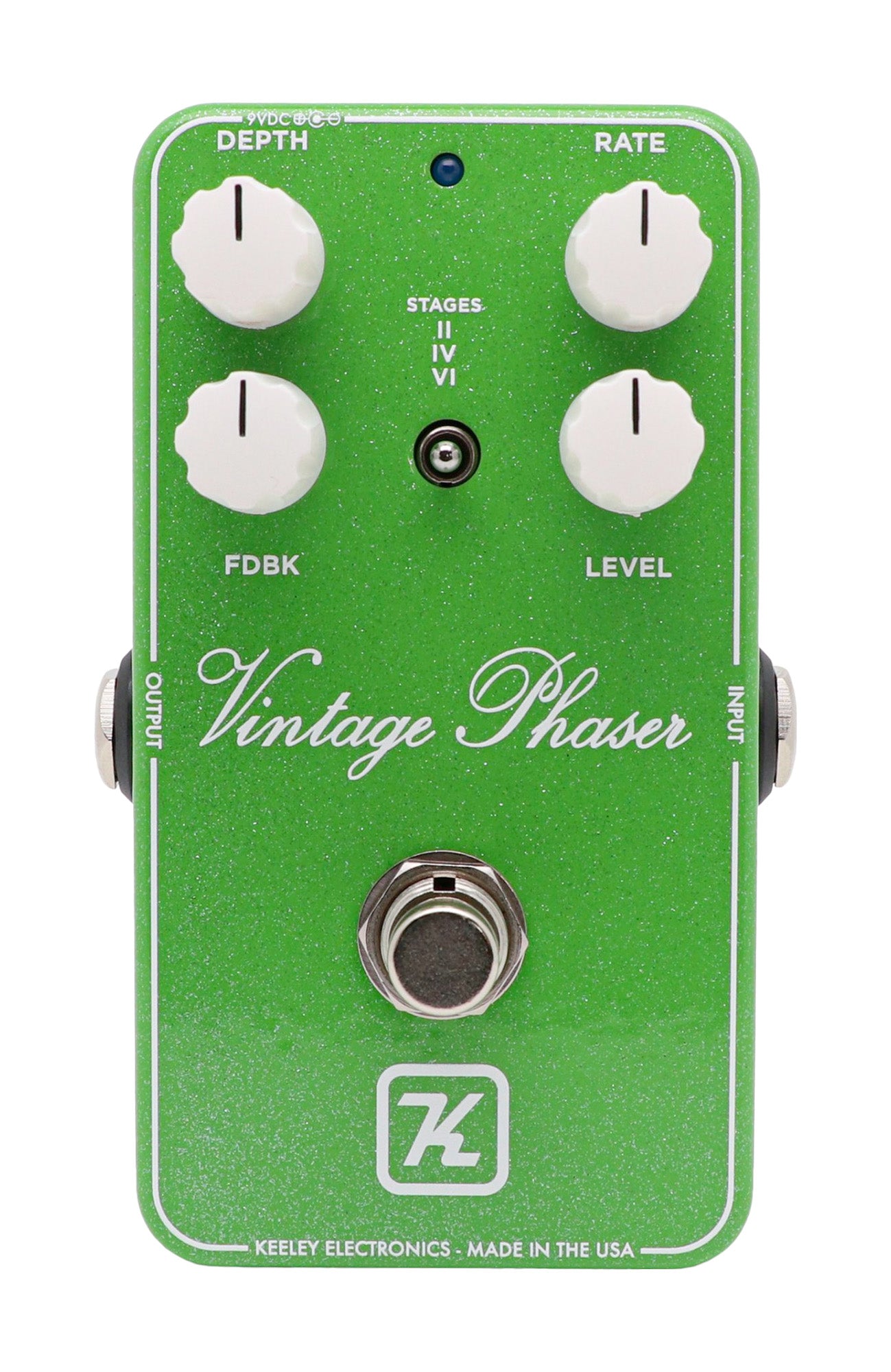 Pédale VINTAGE PHASER, phaser 3 modes (2, 4 ou 6 étages), vert