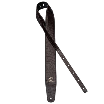 OSCU-3, courroie guitare, série Custom, face et dos cuir, âme synthétique, largeur 7 cm, longueur 145 cm, dark brown lizzy