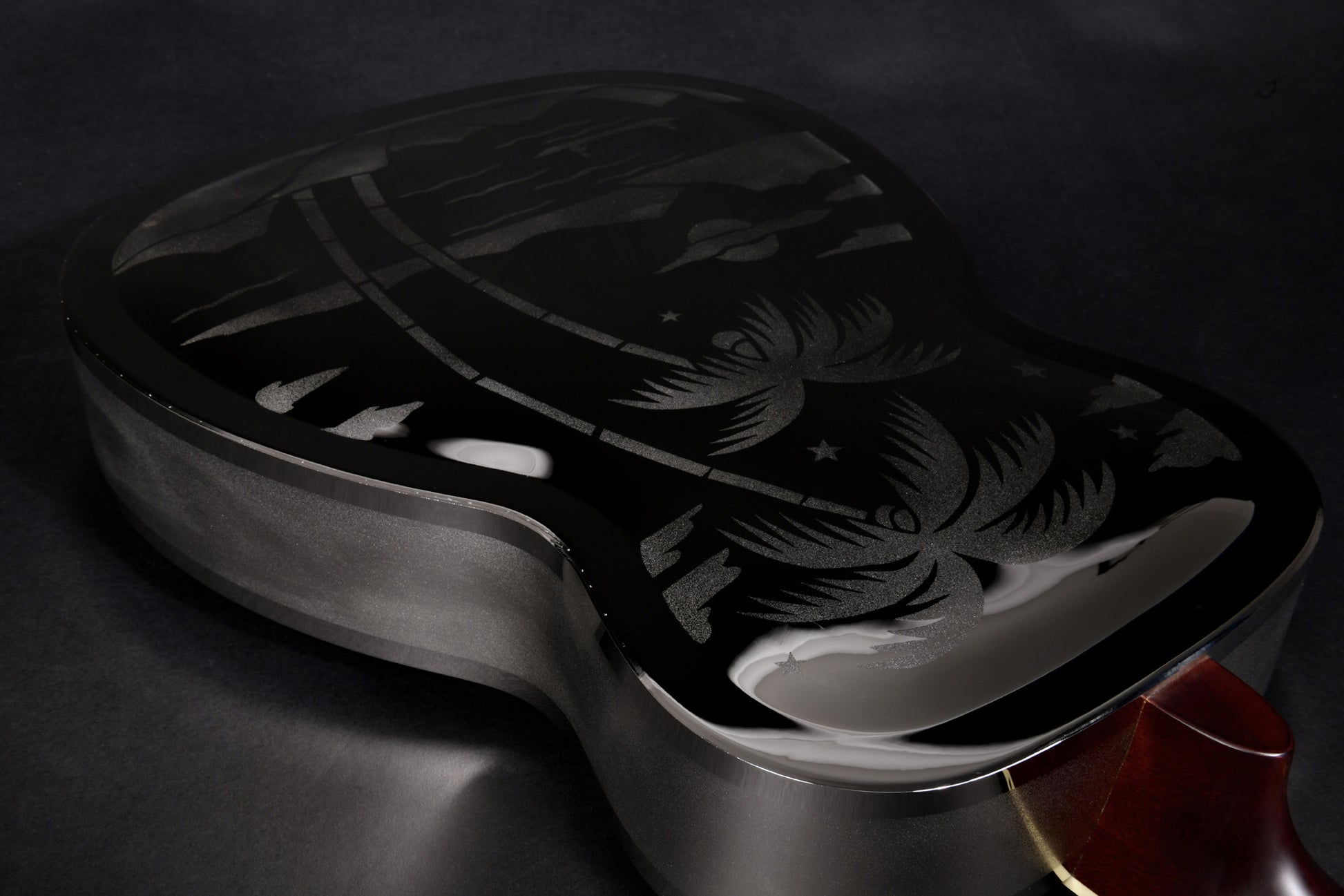 JR-998, corps en laiton, manche acajou, touche palissandre, micro simple, nickel brillant avec palmiers.