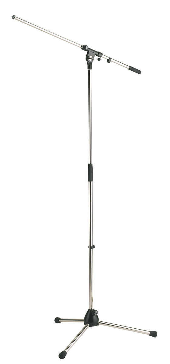 Support micro avec perche, pieds longs rabattables, dispositif de serrage anti-rayures et anti-déformation, 3.06 kg, chromé