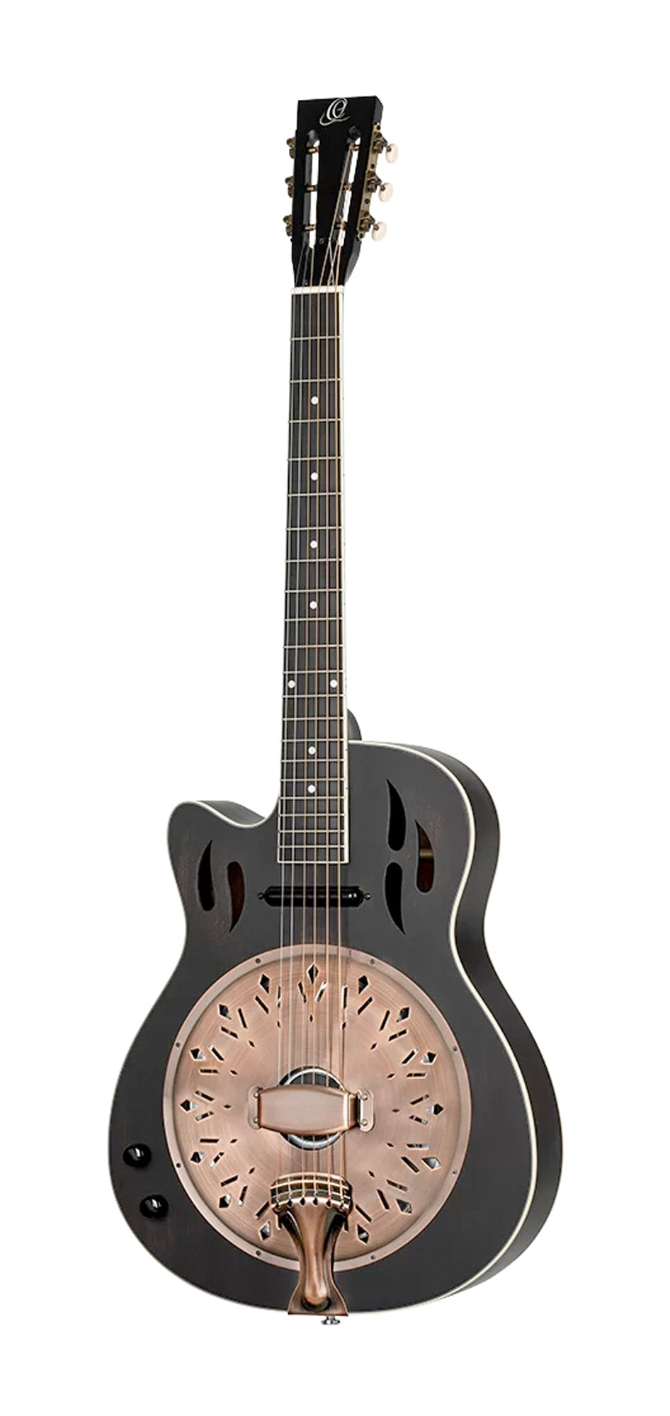 RRG40CE, pan coupé, table acajou, f/e acajou, manche acajou, touche blackwood, micro Lipstick, noir satiné, gaucher