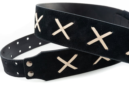 Courroie modèle LEGEND DG, cuir haute qualité, largeur 6 cm, longueur 100 à 145 cm, porte-médiators intégré, noir