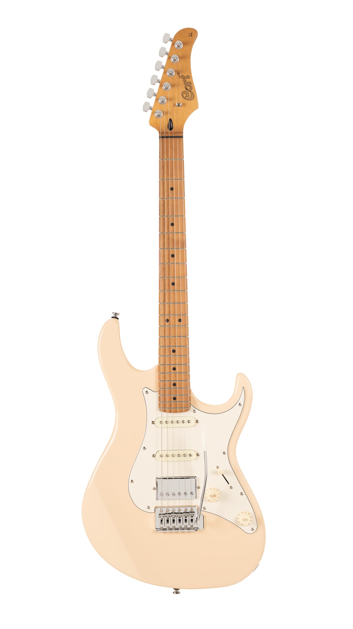 G200 SE, corps peuplier, manche et touche érable torréfié, 1 micro double et 2 simples Cort Powersound, trémolo, aged cream