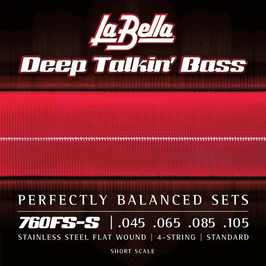 Jeu pour basse électrique Short Scale DEEP TALKIN' BASS FLATS, acier inoxydable, filé plat, 4 cordes Standard (45-65-85-105)