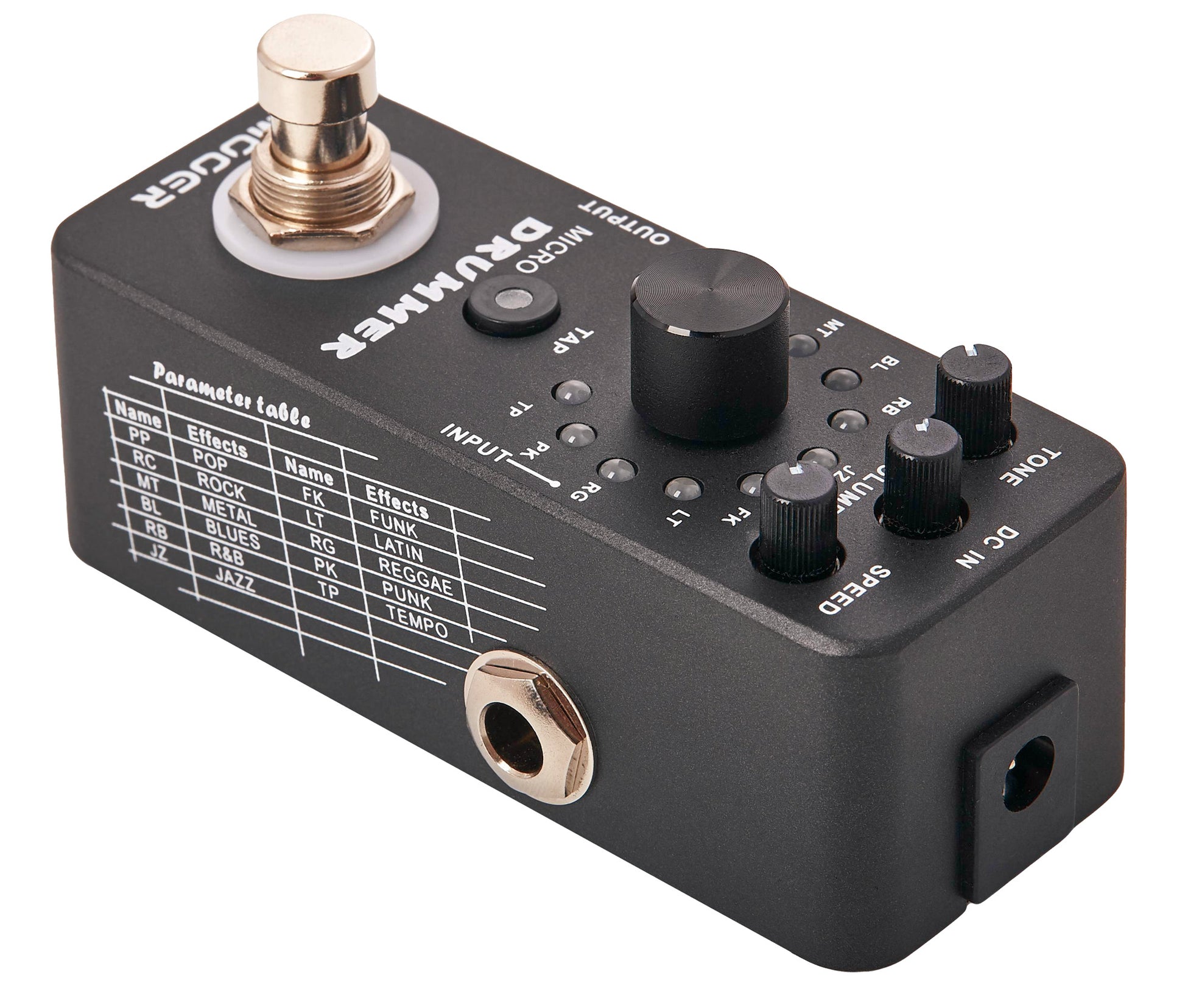 Pédale MICRO DRUMMER, boite à rythmes numérique, 11 styles différents incluant chacun 11 patterns, noir