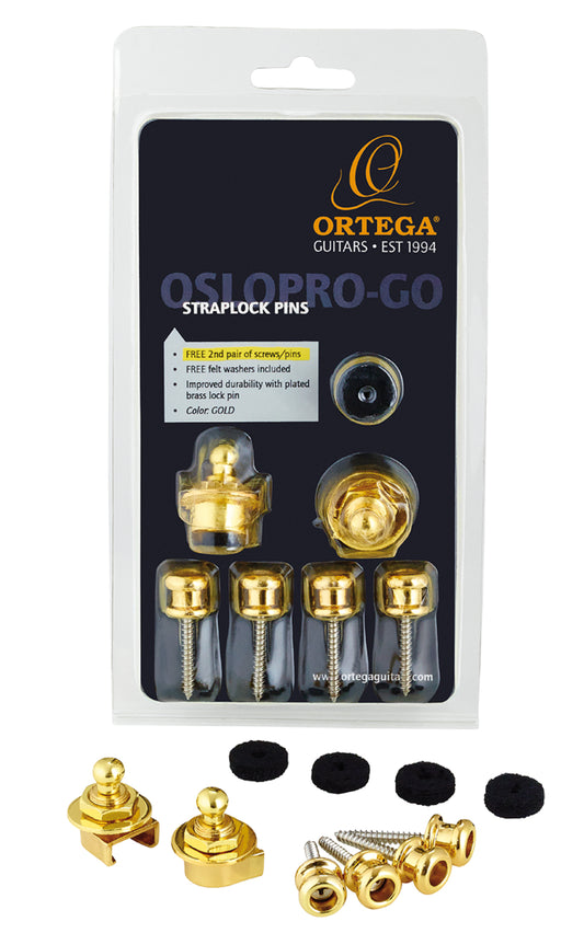 Set de 2 straplocks complets, version pro pour deux instruments (une paire de vis et d'attaches gratuites), doré