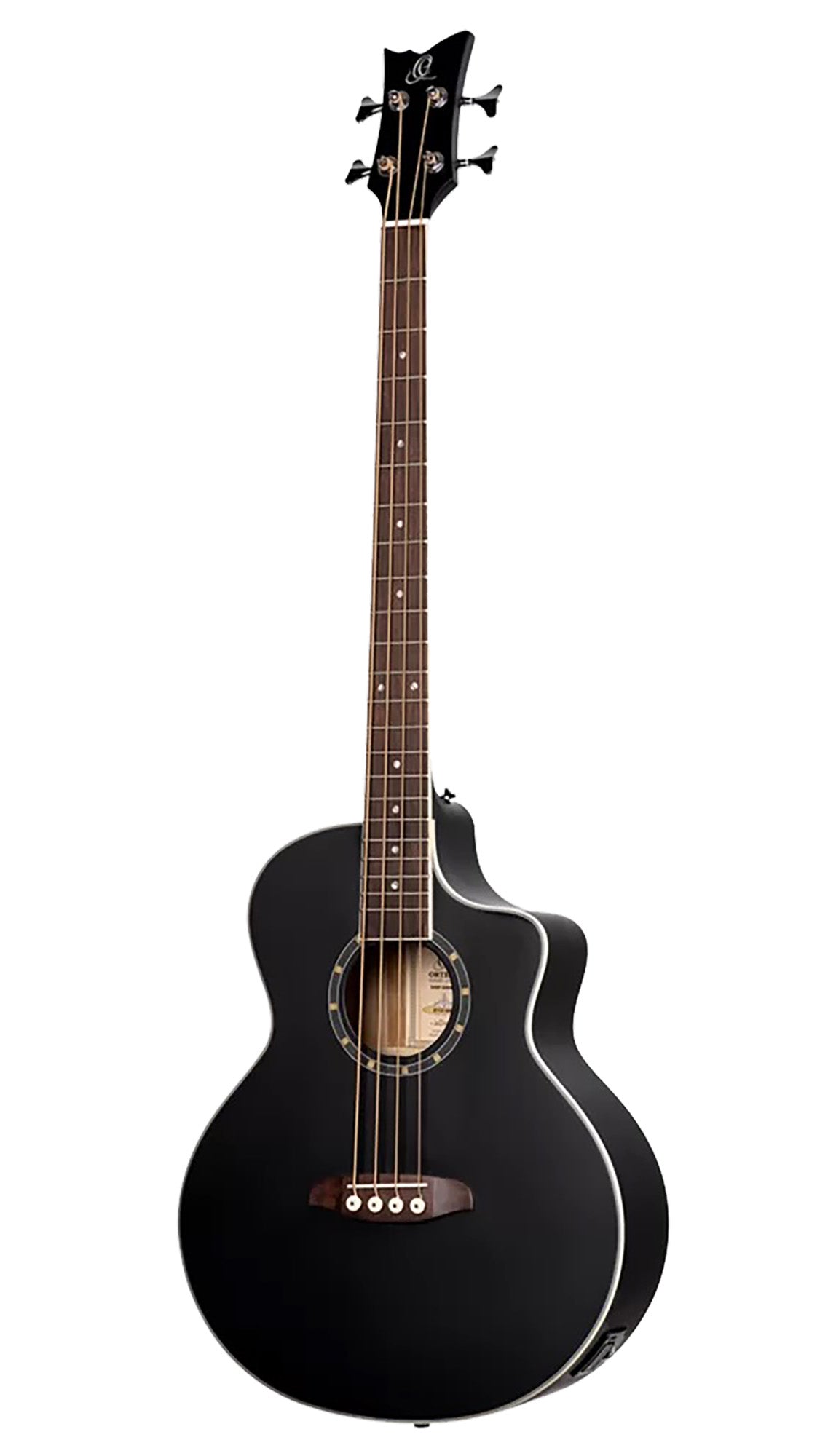 D7CE-SBK-4, basse 4 cordes, pan coupé, EQ Ortega MagusPro, table épicéa, f/e acajou, manche acajou, noir satiné