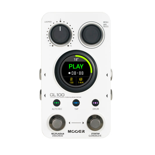 Pédale Mooer GL100, looper stéréo et boîte à rythmes, jusqu'à 300 minutes d'enregistrement, blanc