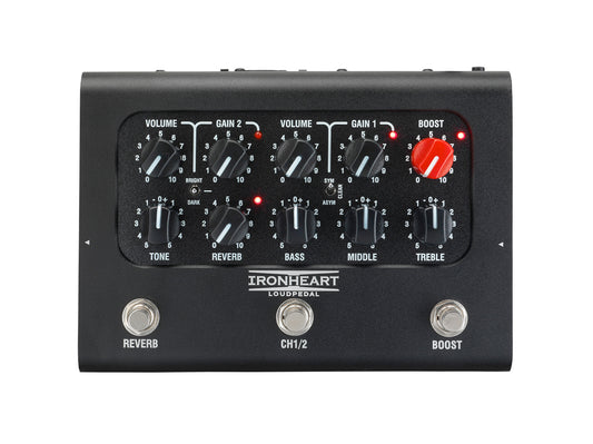 Ampli BCC-LOUDPEDAL-IMM 60W, 2 canaux, égalisation 3 bandes, switch Boost, Reverb, Tone, sortie DI, avec alimentation 24V, noir