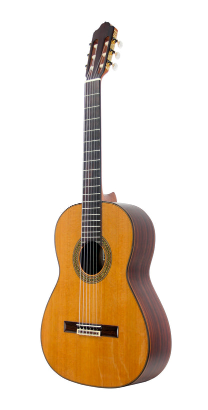 MOD.7, table cèdre massif, fond & éclisses palissandre, touche palissandre, satiné, table brillante