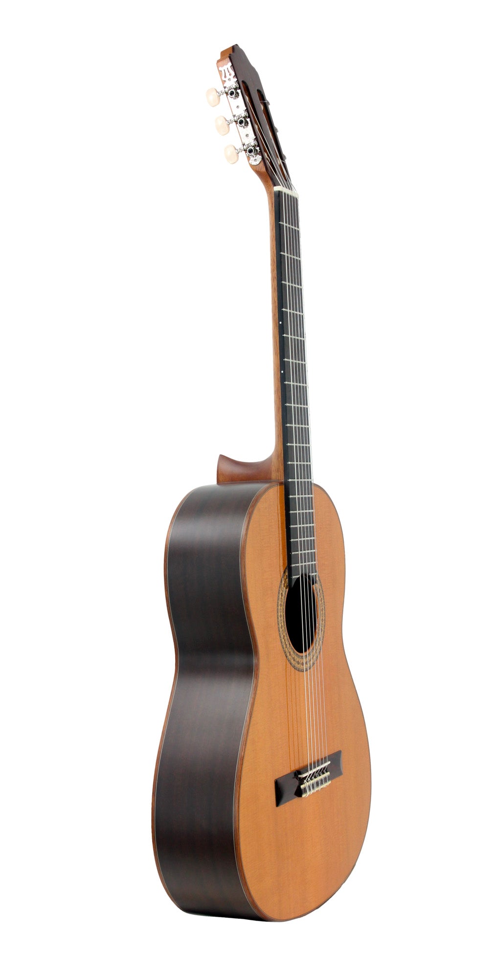 MOD.3, table cèdre massif, fond & éclisses acajou, touche palissandre, satiné, table brillante