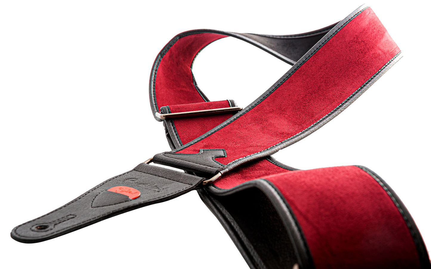 Courroie modèle DIVINE, velours, rembourrée, largeur 6 cm, longueur 95 à 150 cm, porte-médiators intégré, rouge