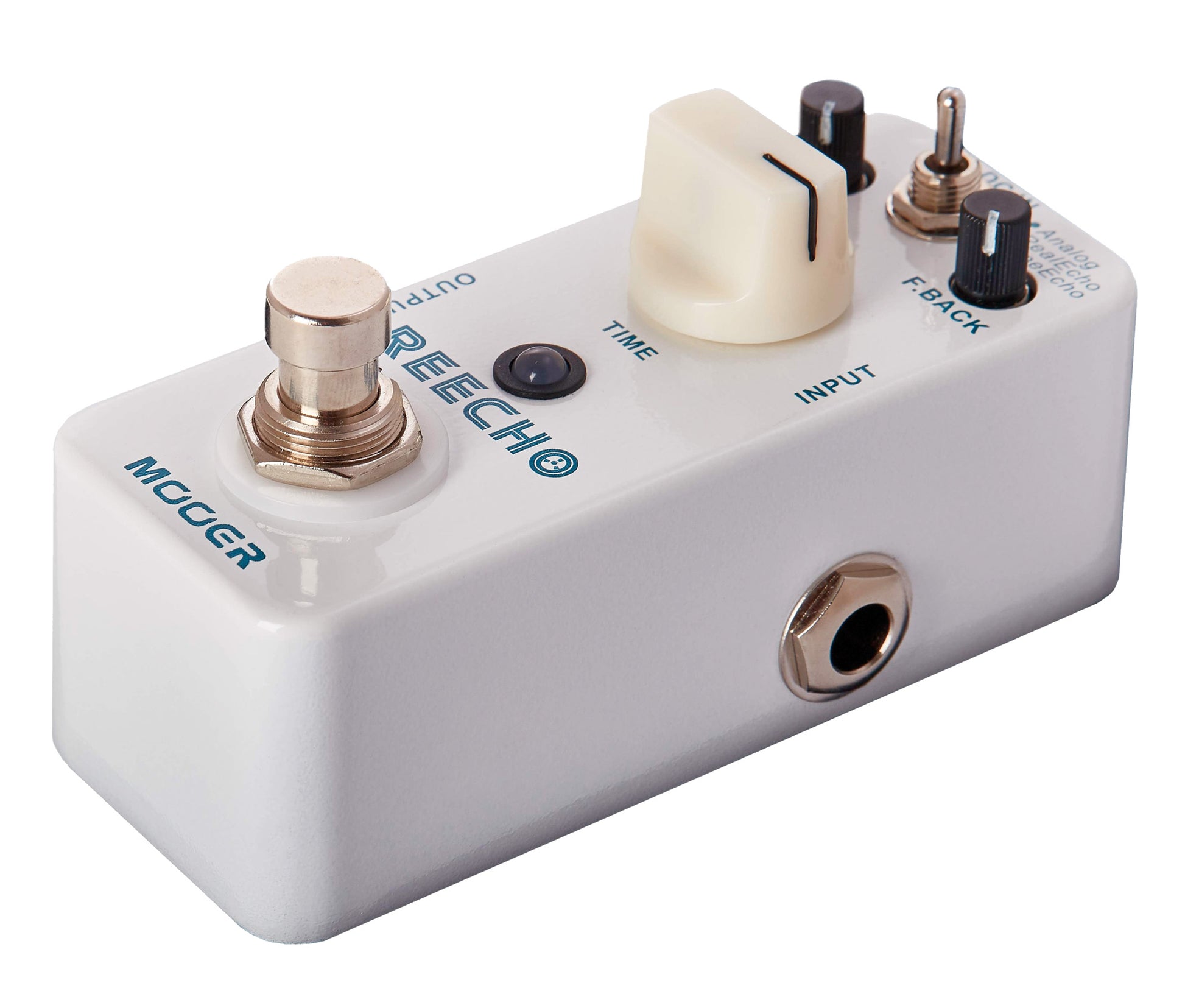 Pédale REECHO, délai numérique à 3 modes (Analog/Real Echo/Tape echo), boîtier métal, true bypass, blanc