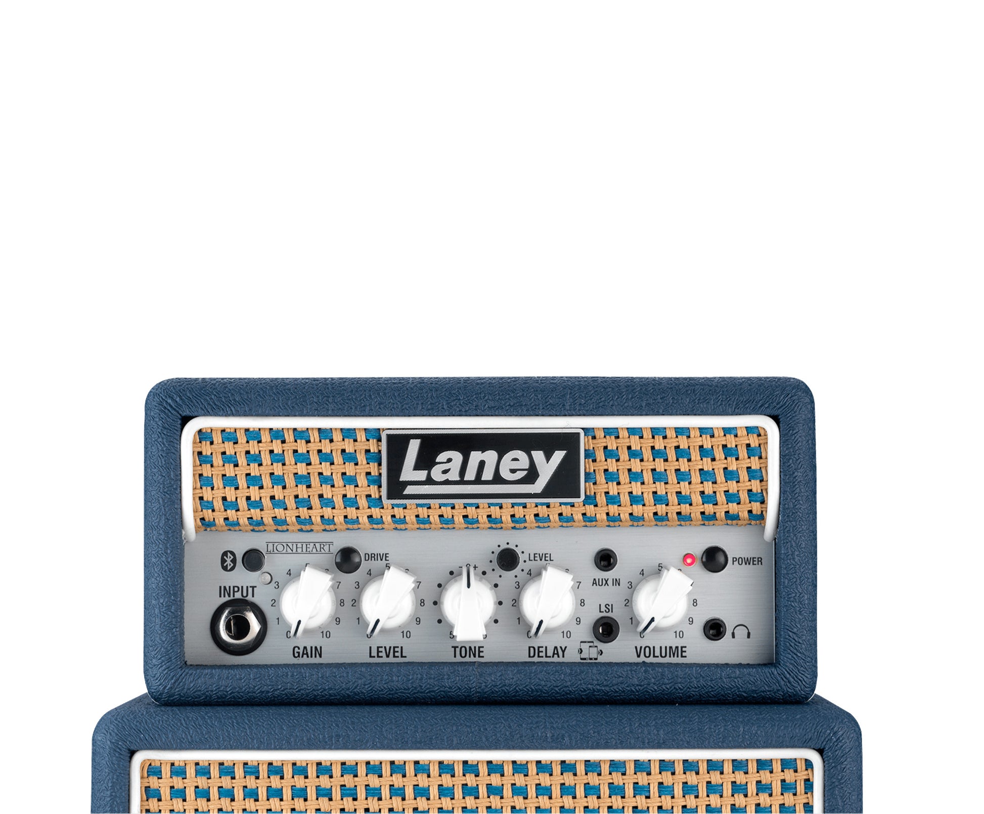 Ampli guitare MINISTACK-B-LION stéréo 2x 3W, connexion Bluetooth, look Lionheart, 4 x HP 3", 2 canaux, connectique LSI, bleu