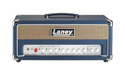 Tête guitare électrique 120W, 2 canaux, EQ 3 bandes, réverb, tremolo, chorus, boucle d'effet, 7 kg, bleu