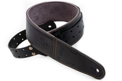 Courroie modèle BACKBEAT LIBERTY, extérieur cuir, largeur 6 cm, longueur 95 à 150 cm, porte-médiators intégré, noir