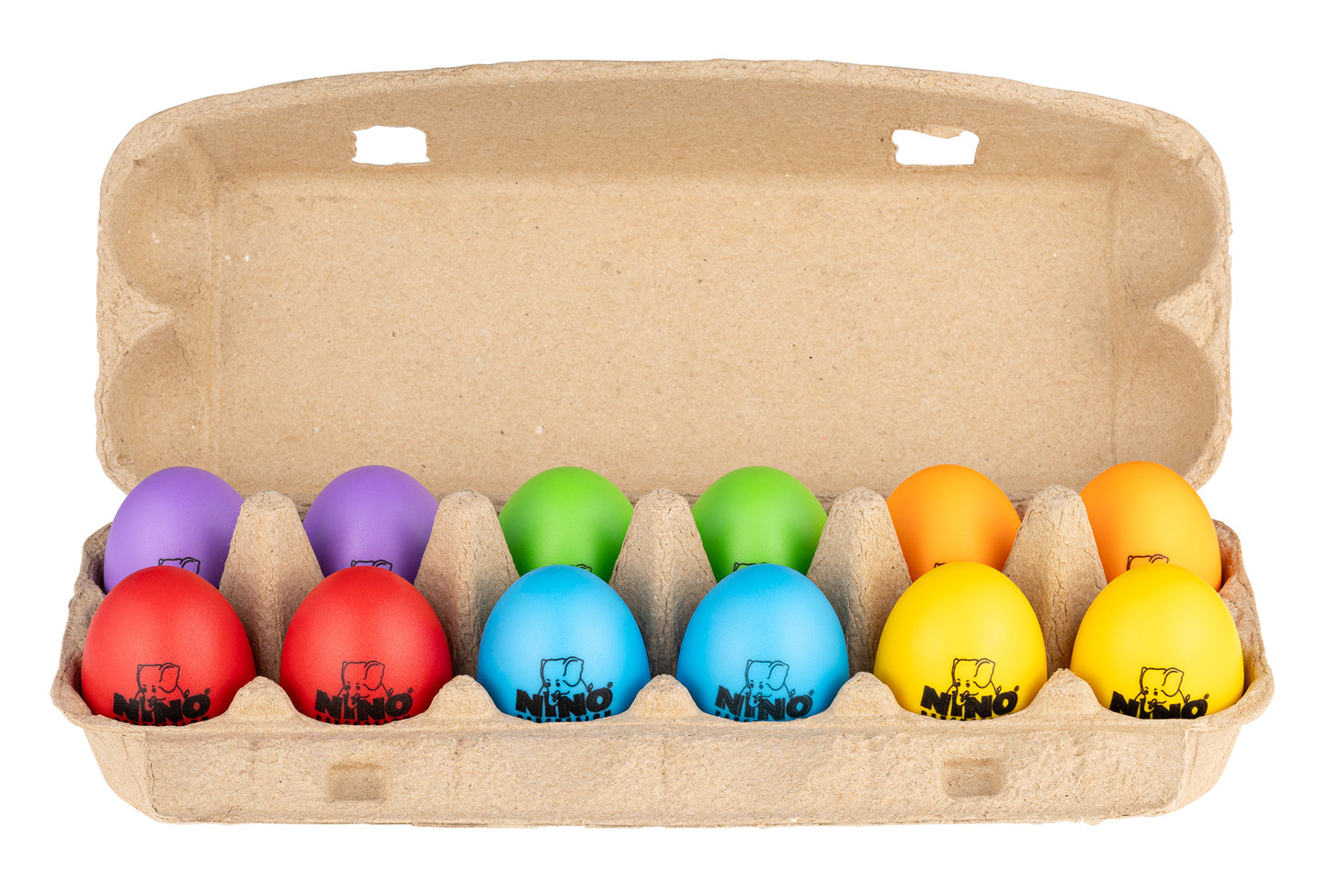 12 oeufs shaker son doux NINO couleurs + boîte de rangement/présentation