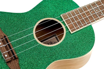 RUEL-MGR, modèle Concert, table épicéa, fond & éclisses catalpa, manche acajou, housse luxe, vert métallisé brillant