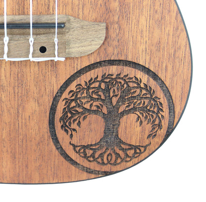 RFEU-5, exclu France, modèle Concert, table acajou motif Tree of Life, fond & éclisses sapele, manche acajou, naturel satiné