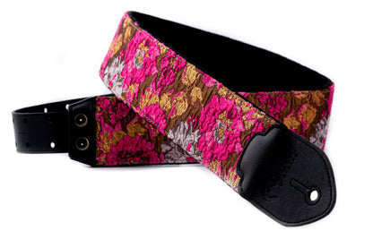 Courroie modèle GOLD & ROSES, extérieur synthétique et tissu, largeur 7 cm, longueur 95 à 150 cm, porte-médiators, rose