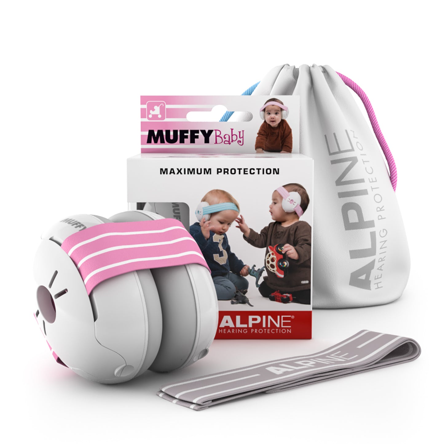 MUFFY Baby, casque auditif pour les tout-petits (de 3 à 36 mois), deux coques détachées, atténuation 24 dB, pochette, rose