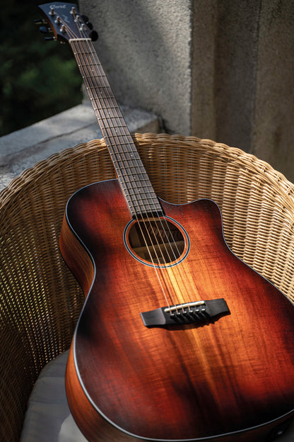 CORE-GA, forme Grand Auditorium, table blackwood massif, f/e blackwood massif, EQ Fishman Sonitone, soft case, light burst