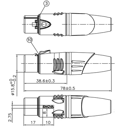 Fiche XLR femelle, noir