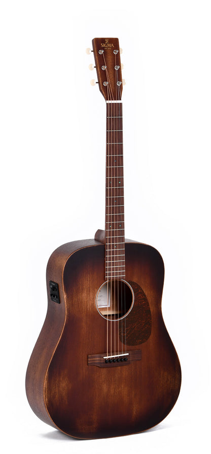 Modèle DM-15E-AGED, Dreadnought, table acajou massif, f/e acajou, touche & chevalet pau ferro, EQ Fishman, naturel"vieilli"