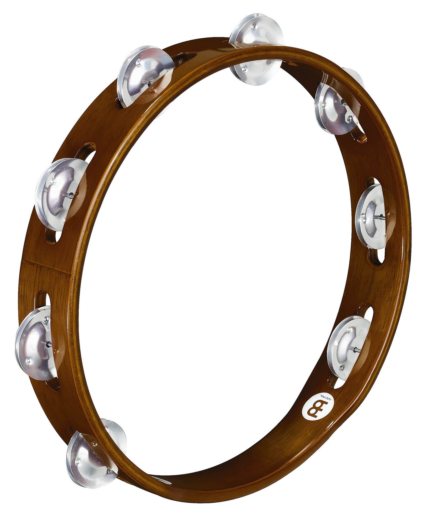 Tambourin bois, 1 rangée de cymbalettes aluminium, African brown