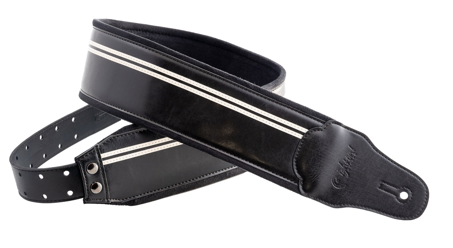 Courroie modèle B-RACE, extérieur synthétique, largeur 8 cm, longueur 98 à 153 cm, porte-médiators intégré, noir