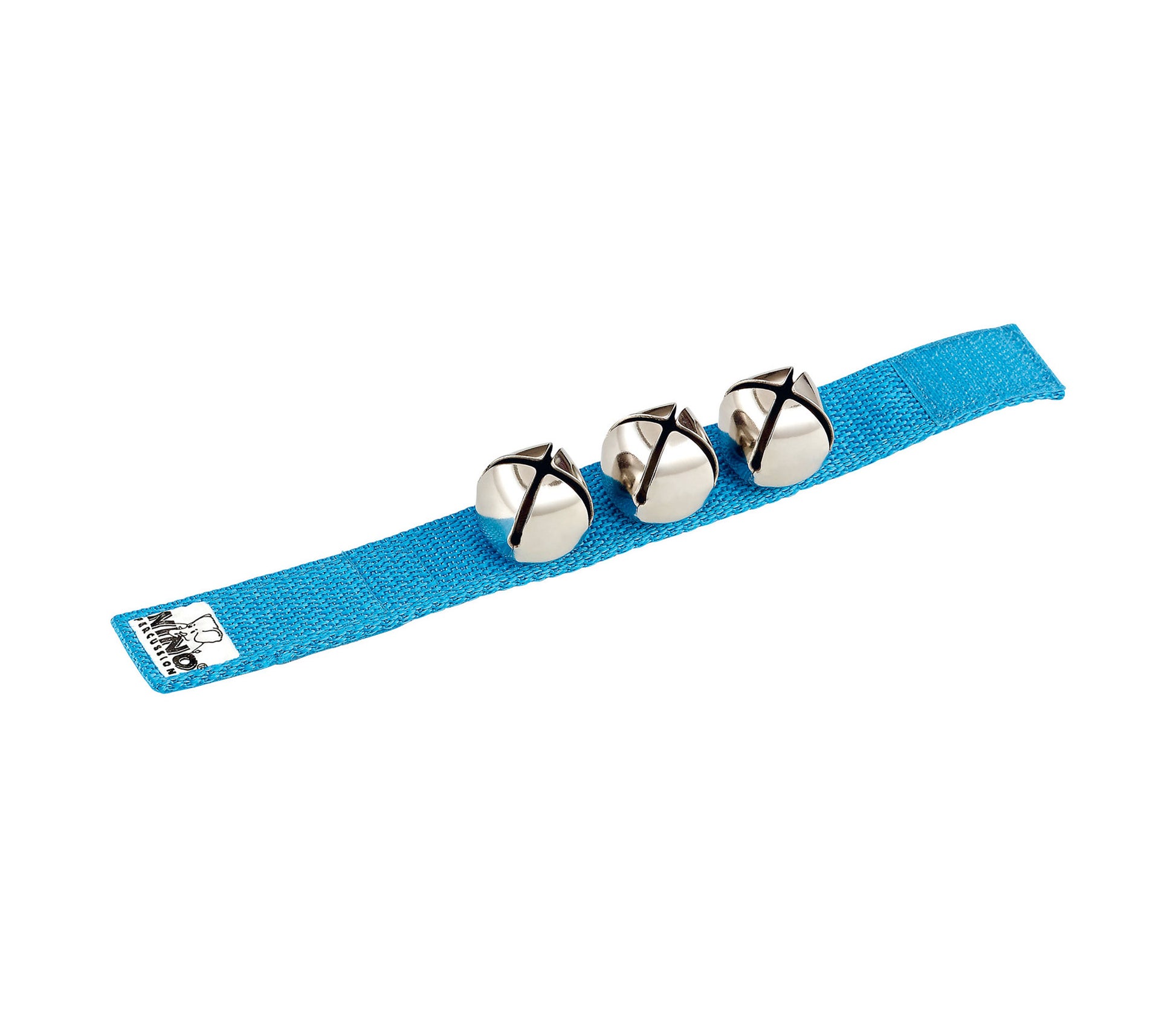 Bracelet nylon 23 cm, 3 clochettes acier, attache rapide, bleu