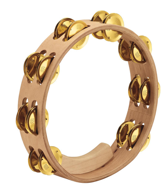 Tambourin Artisan, en érable, 2 rangées de cymbalettes en laiton, prise en main ergonomique, naturel