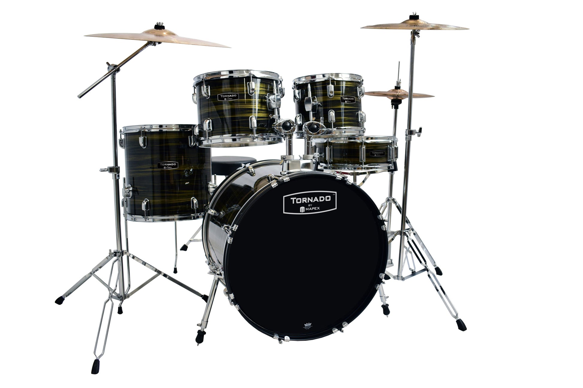 Batterie Tornado Jazz, 5 fûts en tilleul, avec accessoires, Wood Grain Brown
