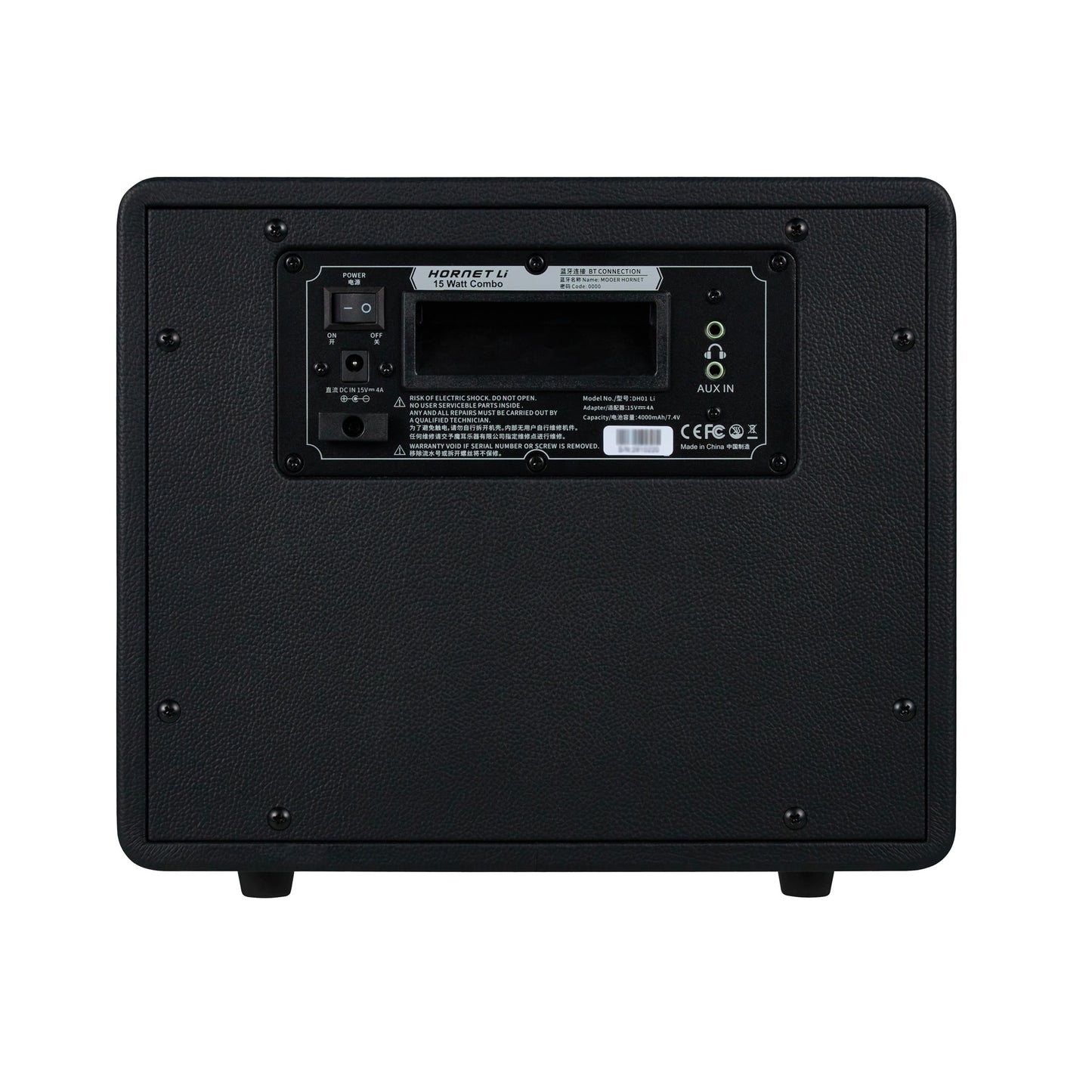 Ampli HORNET BLACK LI, 15W, HP 6.5", 9 modélisations d'amplis haute-qualité, effets Modulation/Délai/Réverb, batterie, noir