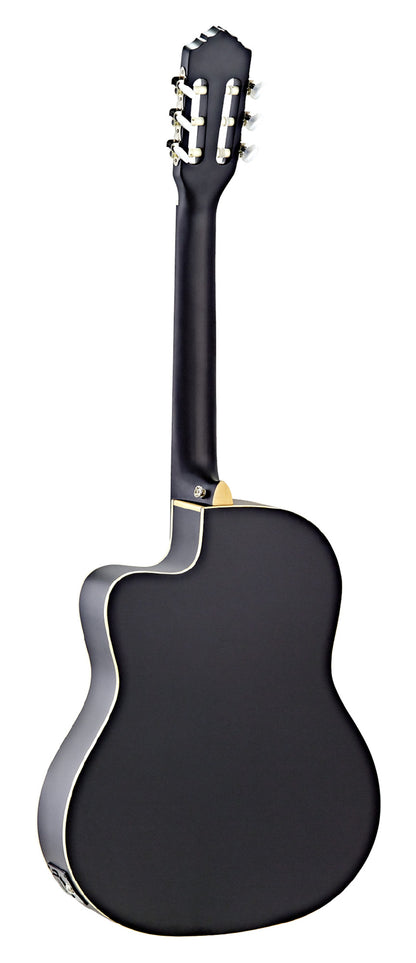 RCE125SN, modèle Slim Neck, pan coupé, EQ MagusPro, table épicéa, fond acajou, manche acajou (sillet 48 mm), housse, noir satiné