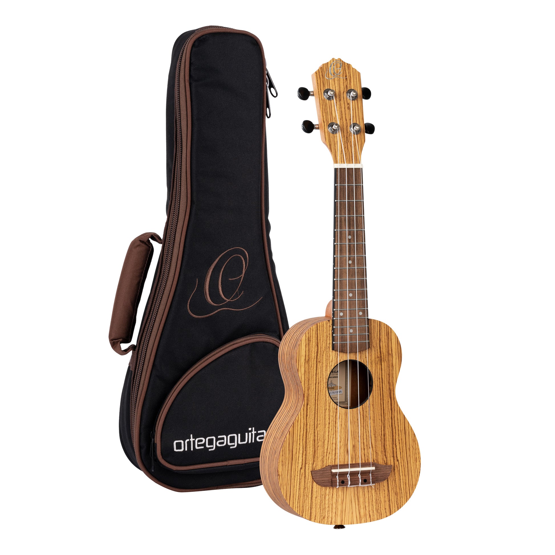 RFU10Z, modèle Soprano, table zebrawood, fond & éclisses zebrawood, manche acajou, housse, naturel satiné