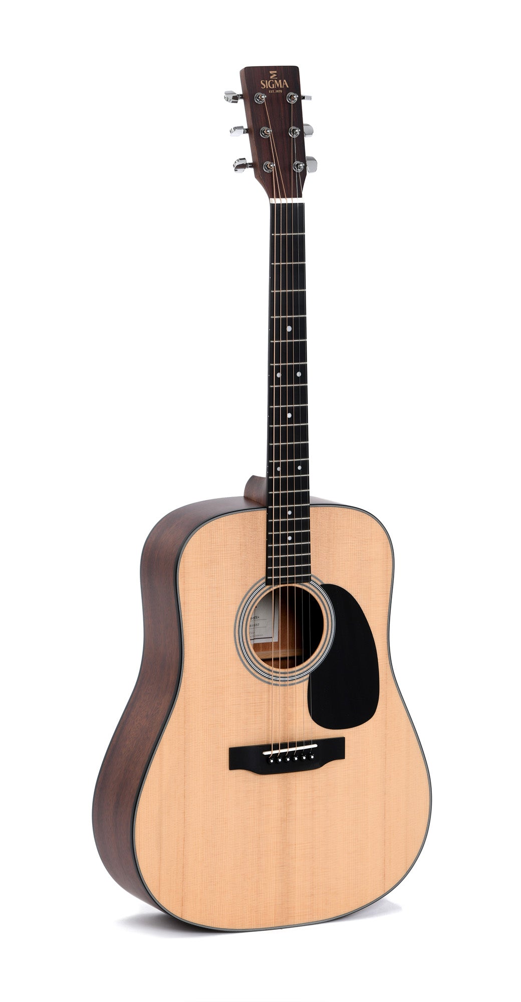 Modèle SDM-STE, Dreadnought, table épicéa massif, f/e acajou massif, touche micarta, EQ Fishman, soft case, naturel satiné