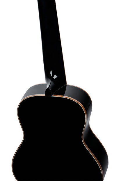 RUOX-CC, modèle Concert, table épicéa, fond & éclisses acajou, manche acajou, housse luxe, noir brillant