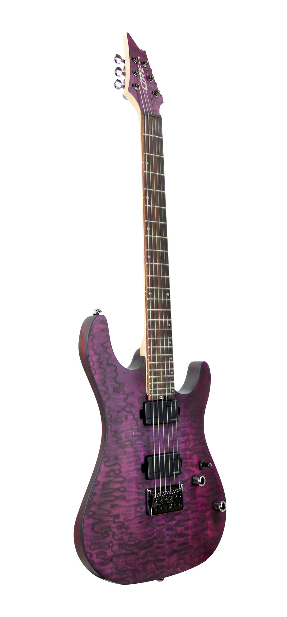 KX500 ETCHED, 6 cordes, corps acajou, table frêne sablée, touche ébène, 2 micros doubles Fishman Fluence, violet foncé sablé