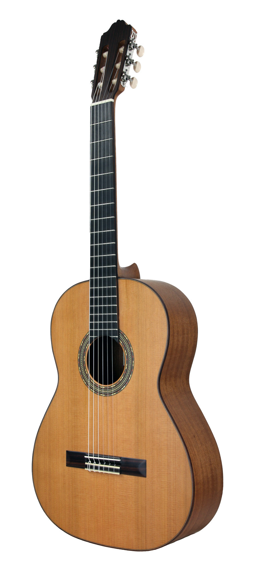 4ST, table cèdre massif, fond & éclisses acajou, manche acajou, touche palissandre, cordes Savarez Corum, naturel pores ouverts