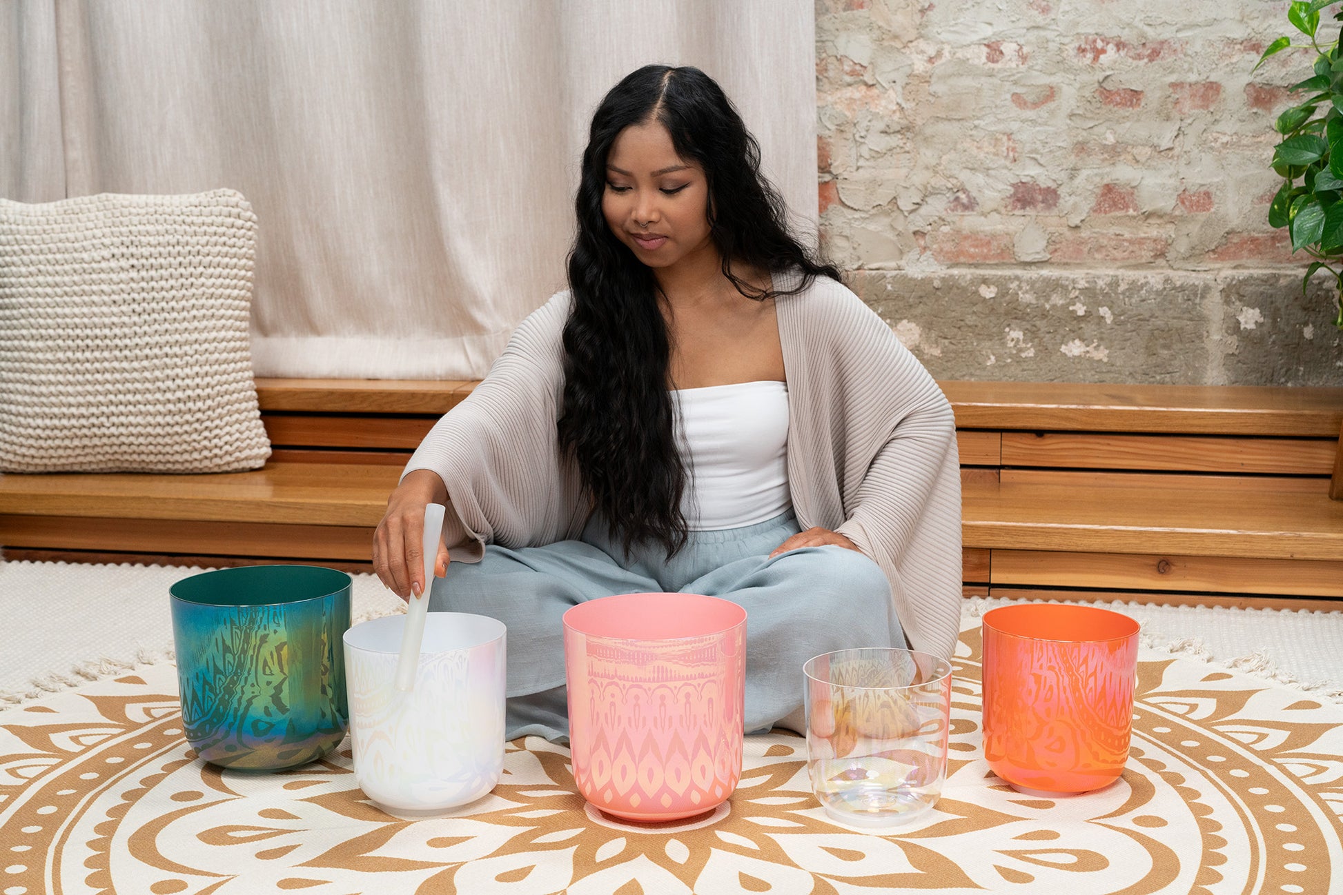 SINGING BOWL SONIC ENERGY ESSENCE CRYSTAL 7" NOTE B3, CRÈME, CHAKRA COURONNE