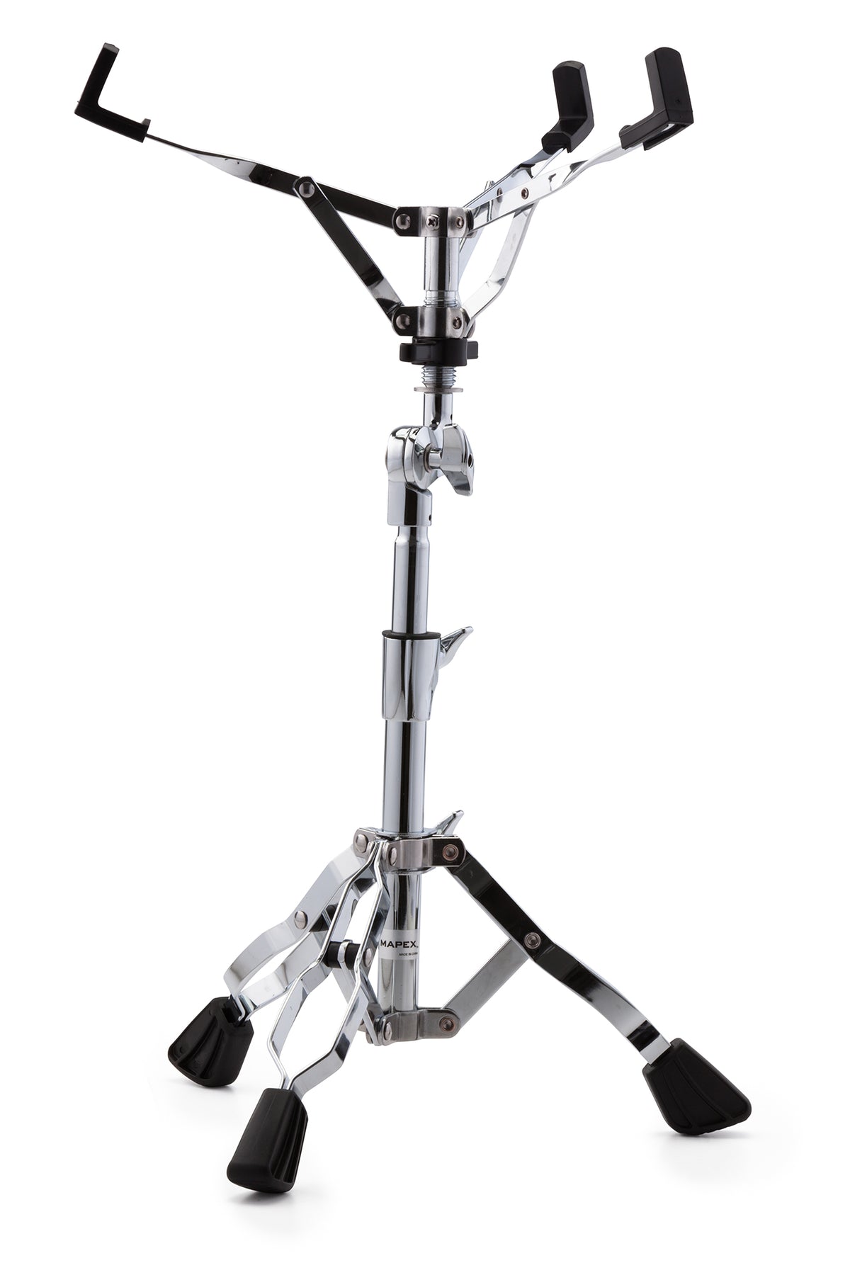 Support caisse claire Venus, angle ajustable par paliers, pied à double embase, chrome