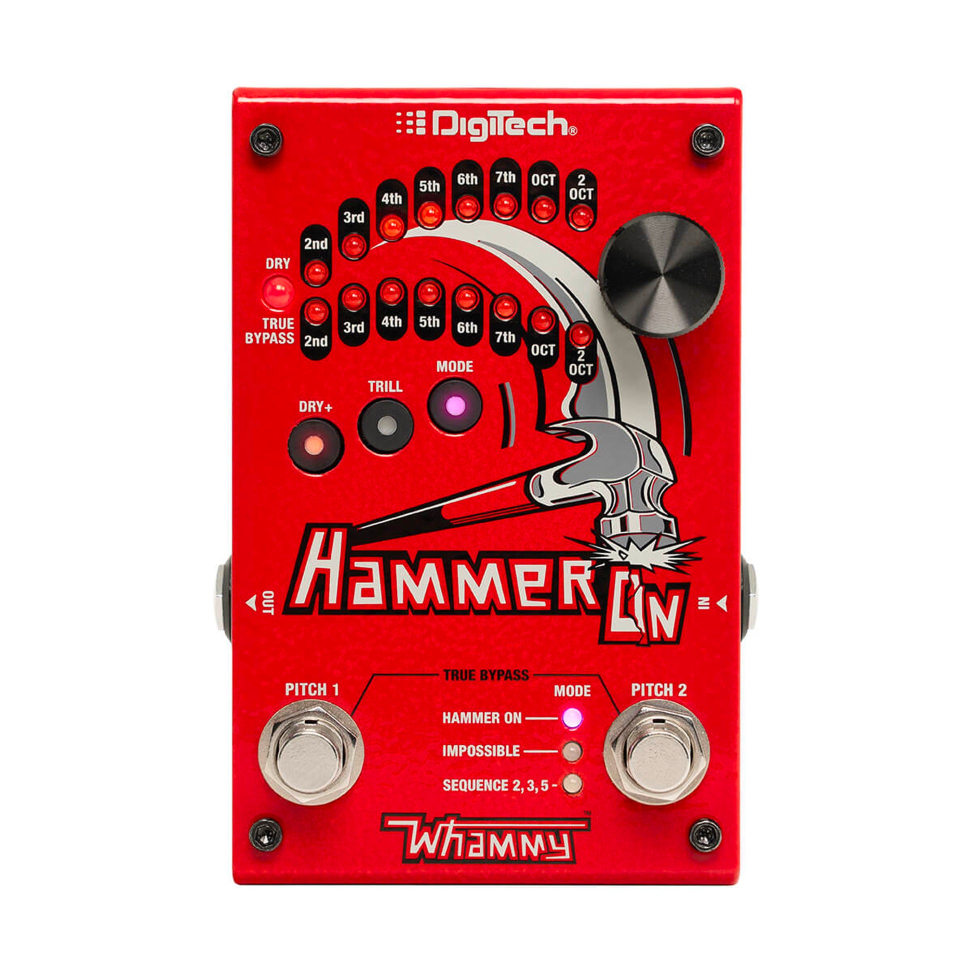 Pédale HammerOn, pitch-shifter instantané 4 octaves, 3 modes d'effets (HammerOn, Impossible, Sequence), alimentation, rouge