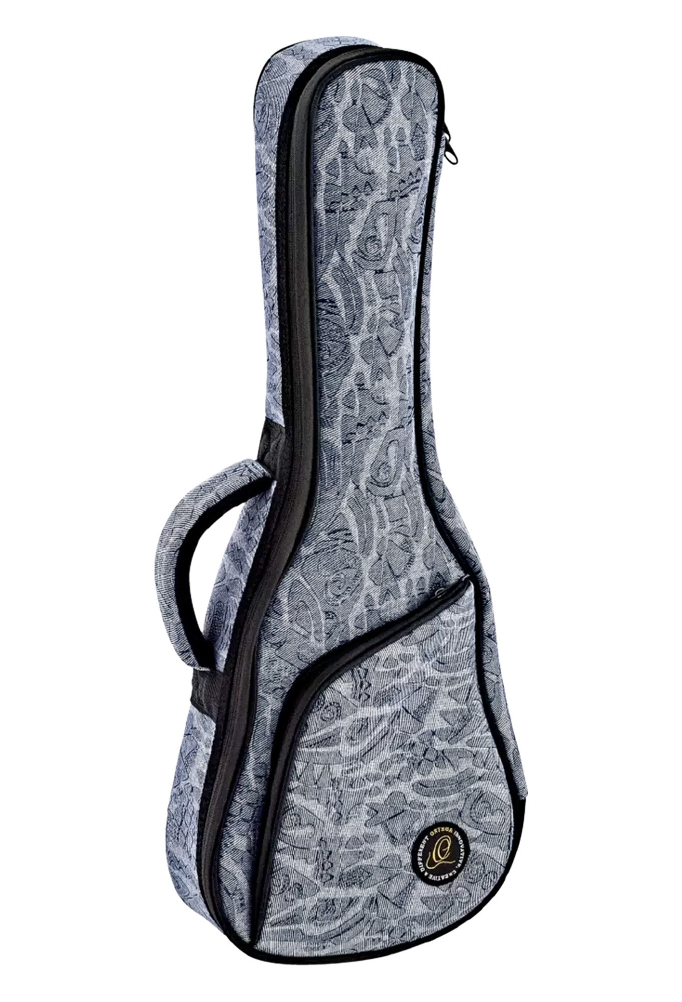 Housse pour ukulélé Concert, toile/coton, rembourrage 12 mm, intérieur peluche noir, courroie ajustable, bleu jean