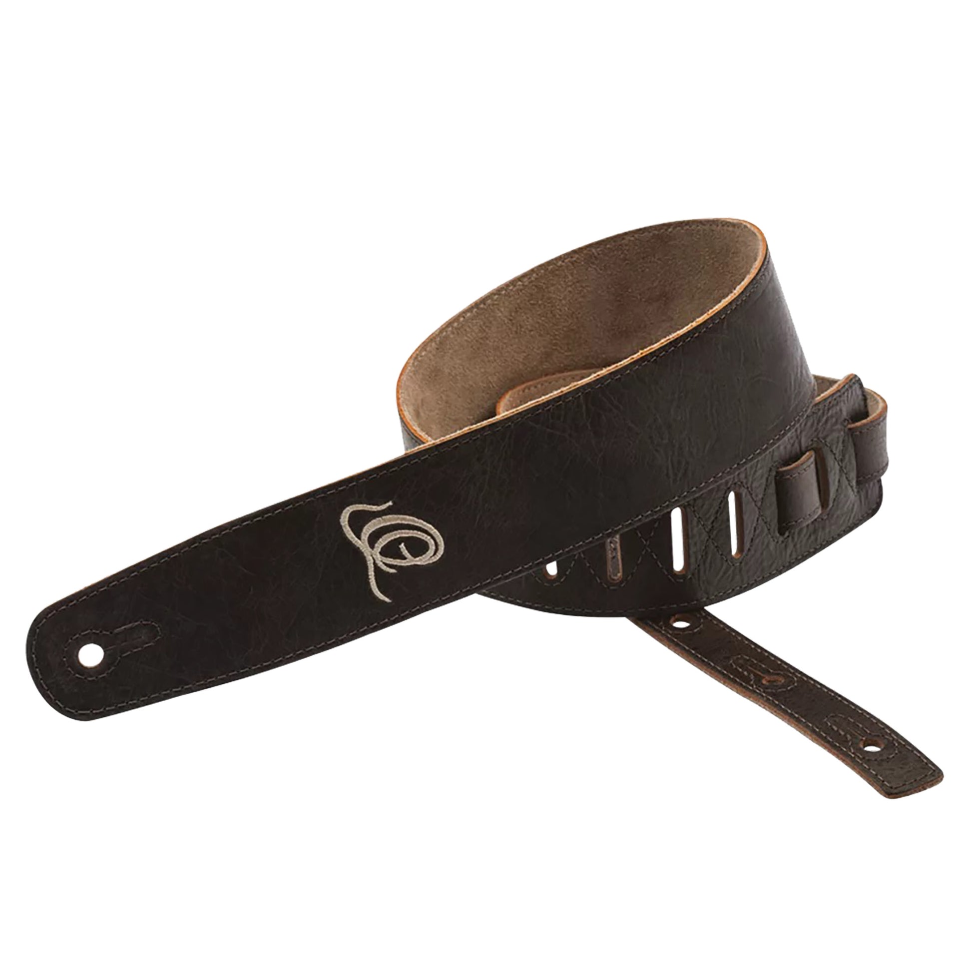 OSSU-70, courroie guitare, série Suede, face & dos cuir suédé, largeur 6 cm, longueur de 92 à 145 cm, patina bronze