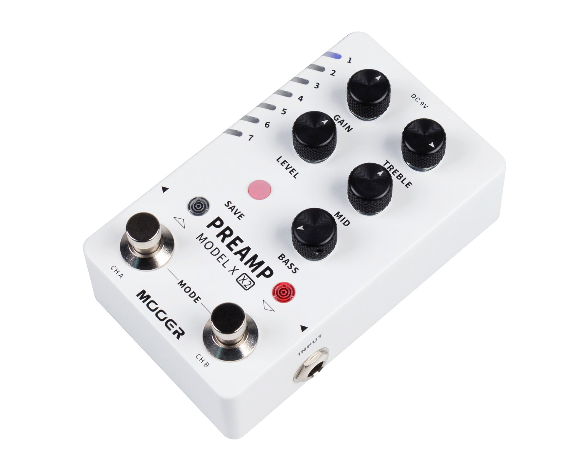 Pédale PREAMP MODEL X X2, préamplificateur numérique deux canaux, 14 presets, technologie d'échantillonnage MNRS, blanc