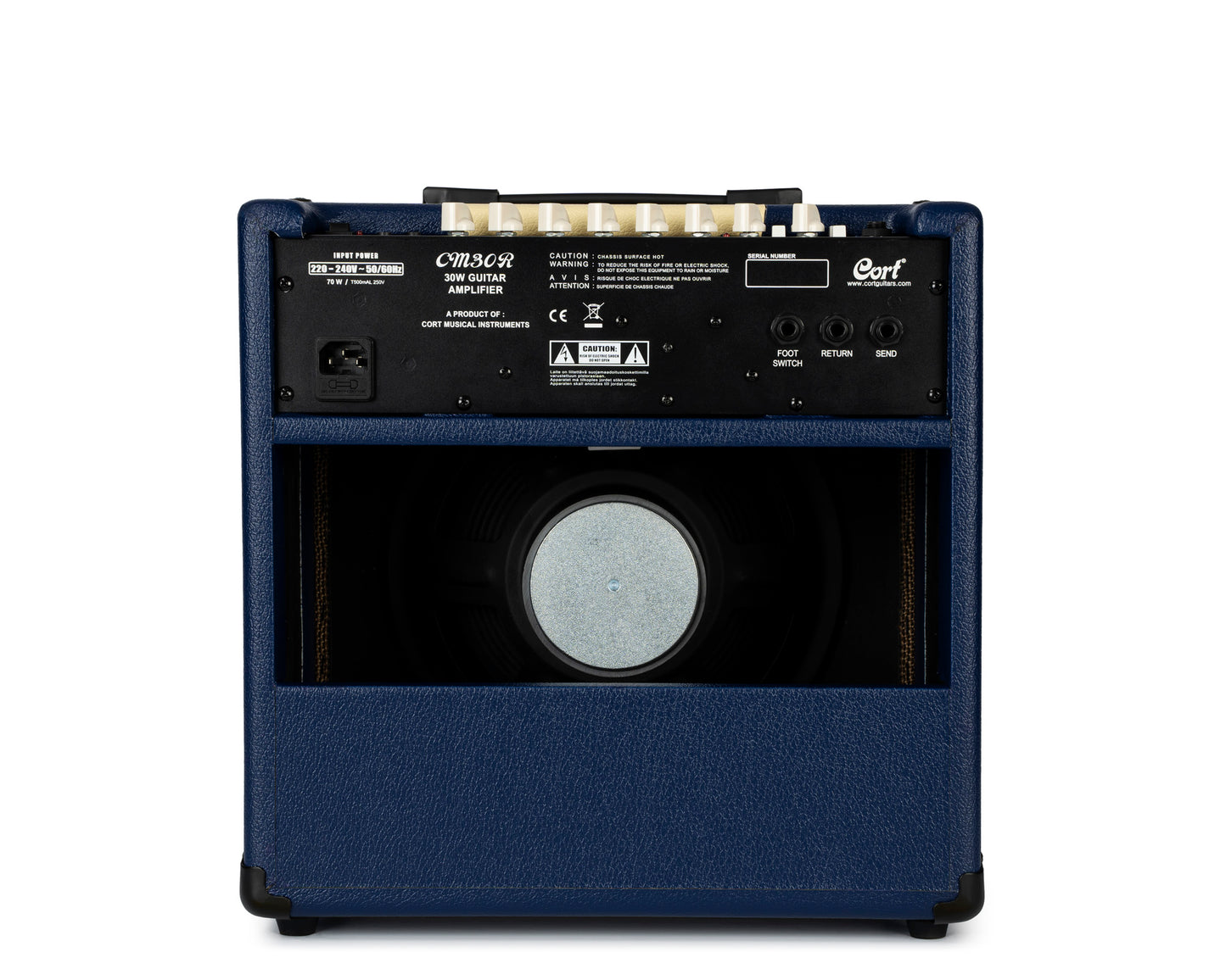 Ampli guitare 30W, 1x 10", 2 canaux, égaliseur 3 bandes, réverb, entrée Bluetooth, entrée CD/MP3 mini-Jack, bleu