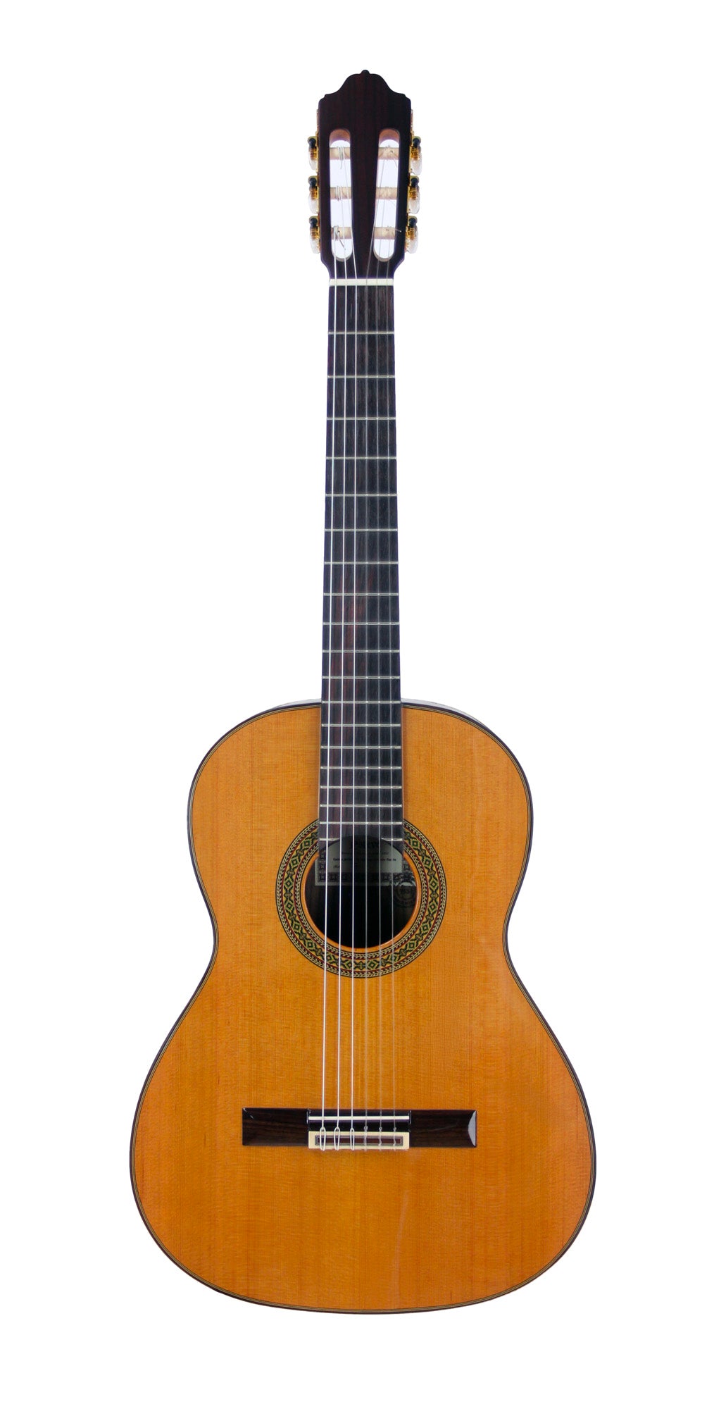 MOD.7, table cèdre massif, fond & éclisses palissandre, touche palissandre, satiné, table brillante